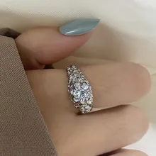  Silver Color Simple Geometric Irregular Surface Opening Adjustable Ring Women Girl Party Shine Crystal Zircon Fashion Jewelry 