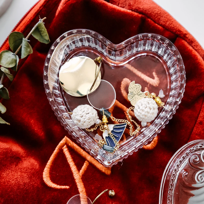 Love Heart Shape Crystal Glass Candy Jar, Dried Fruit Plate, Sugar Bowl, Jewelry Box with Lid, Living Room 3