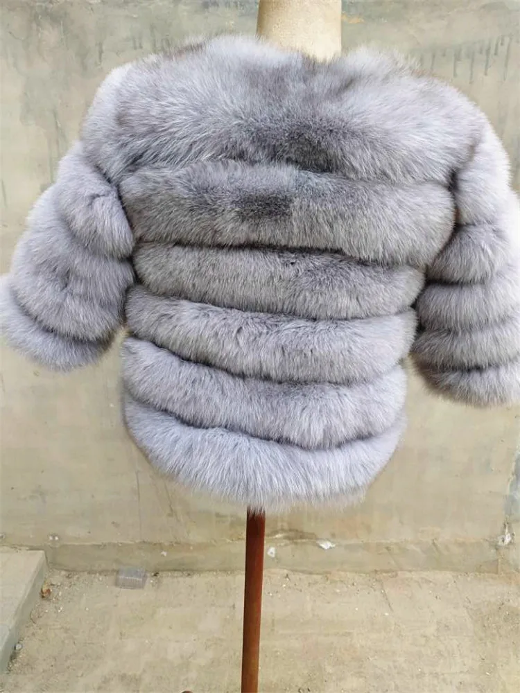 Новинка, женская теплая шуба из натурального Лисьего меха, короткая куртка из натурального меха, Женское зимнее пальто с длинным рукавом, 60 см