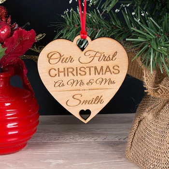 

Personalised Wooden Our First Xmas, Personality Lettering Mr & Mrs Christmas Tree Decoration Bauble