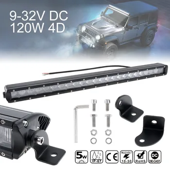 

24 Inch 120W 4D Straight LED Driving Lamp 24x Combo Beam Work Light 12000LM 6500K 24pcs x5W intense chips LED for Truck SUV ATV