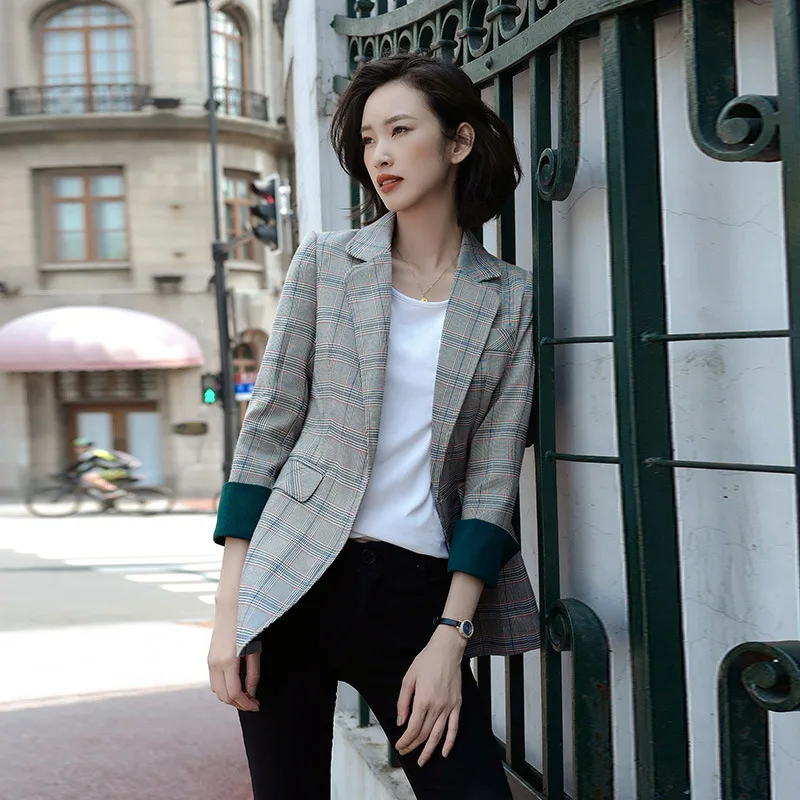 

Plaid Suit Jacket Women's Korean-style Students British-Style 2019 Spring And Autumn New Style Online Celebrity Retro Loose-Fit