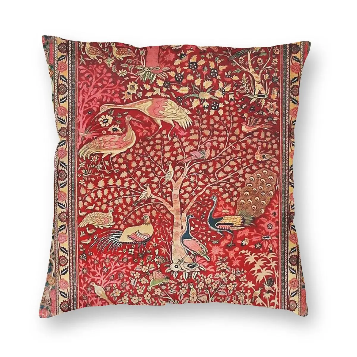 

Antique Persian Rug Bird Tree Flowers Pillowcase Decoration Bohemian Cushions Throw Pillow for Car Double-sided Printing