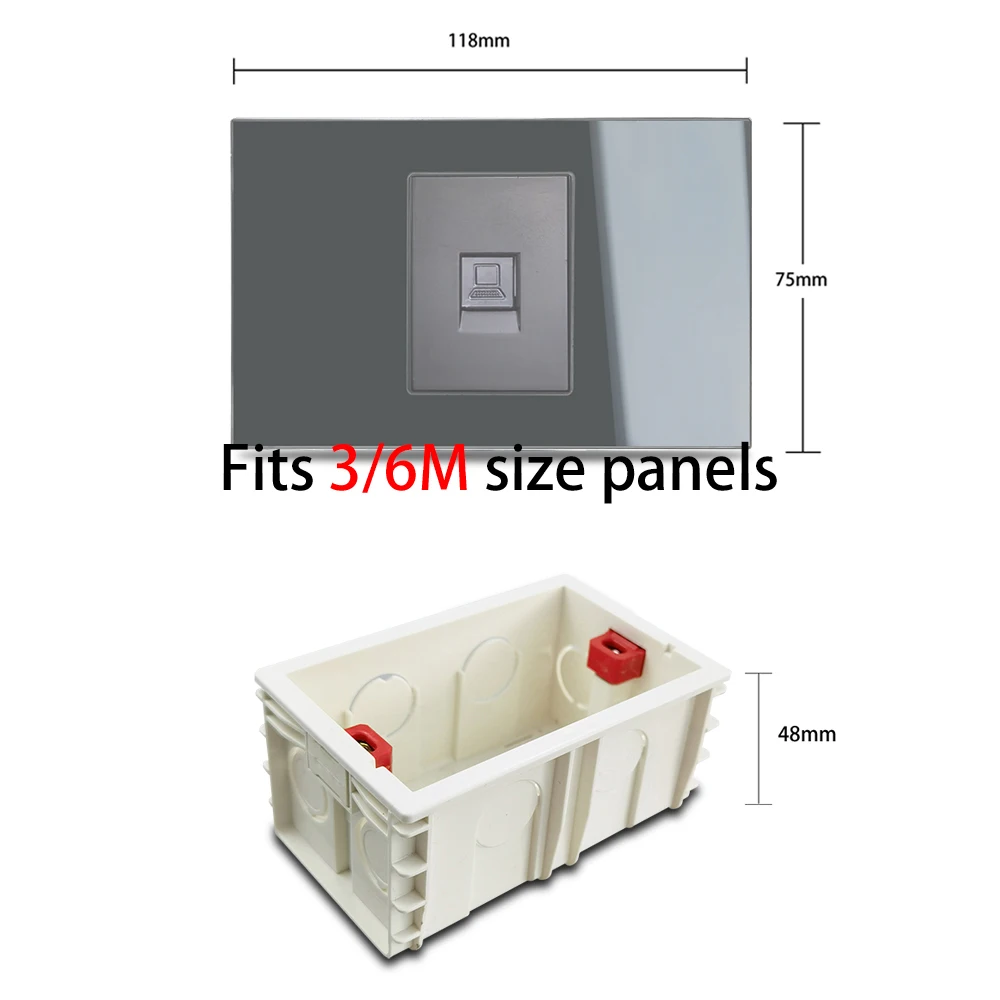 3-6M Wallpad 70*85mm IL AU US Standard Cassette Wall Mounting Rectangle Box for 118*75MM Wall Switch Socket Back Hidden Box