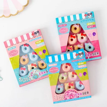 

6Pcs/Pack Kawaii Candy Doughnuts Bow Eraser Rubber Eraser Primary Student Prizes Promotional Gift Stationery