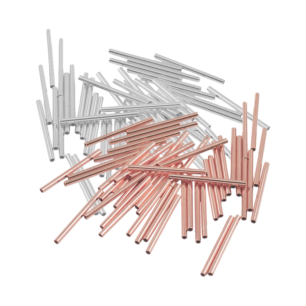 100 Rosegold &amp; silver color White Spacer Beads Straight Tube Beads for Necklace Bracelet DIY Jewelry Findings 20mm x 1.5mm; 1.3mm Hole