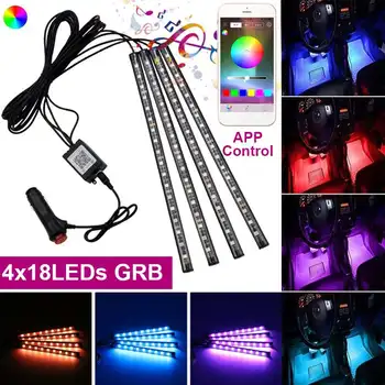 

4pc 18LED RGB Strip Car Interior Light bluetooth APP Remote Control Music Voice Control Auto Atmosphere Lamp LED Strip Tape 12V
