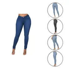 

Pencil Pants Popular Shrink Resistant Solid Color Mid Waist Pockets Women Jeans for Office Women Jeans Women Jeans