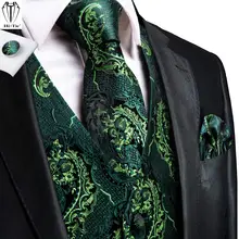 Oi tie seda masculino terno coletes verde floral 4pc tecido colete gravata bolso quadrado abotoaduras definir negócio vestido de casamento cintura jaqueta