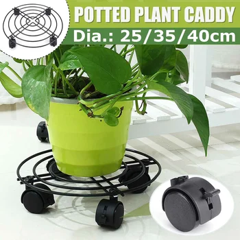 

Black 3 Sizes Metal Round Flower Plant Pot Tray 4 Wheels Heavy Planter Flowers Pot Mover Trolley Plate Stand Holder Garden Tools