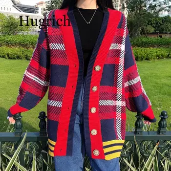 

2020 Autumn Sweater Loose Korean Medium Length Long Sleeve V Collar Knitted Stripe Sweater Cardigans Women Jumper Pull Femme