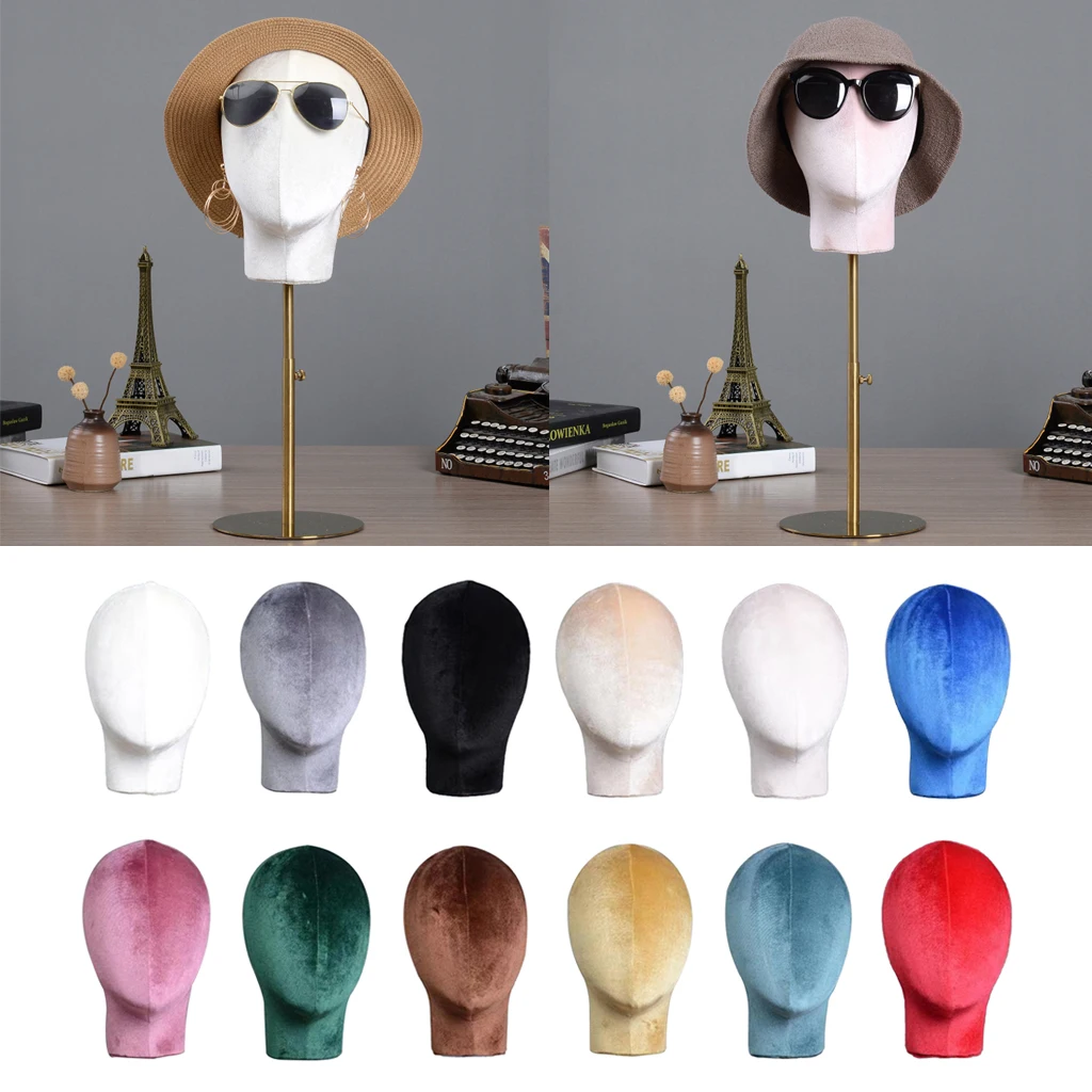 Velvet Head for Wigs Hats Glasses Dispaly Head Mannequin Head Base with mounting hole easy to fit with the most clamp