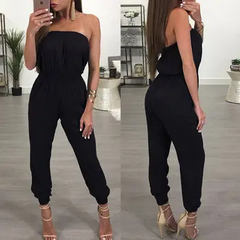 

Womens Bandage Evening Party Slash Neck Playsuit Ladies Romper Long Jumpsuit Women Ladies Femal Solid Off Shoulder Jumpsuits