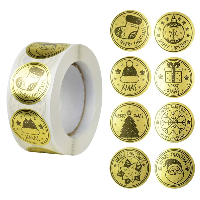 

500pc/roll Round 1inch Merry Christmas Stickers Scrapbooking Stationery Sticker New Year Gift Box Package Sealing Label Stickers