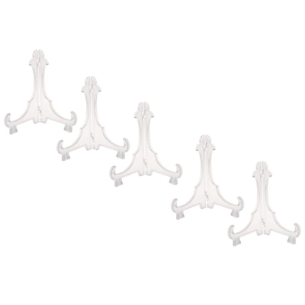 5pcs Foldable Plastic Plate Stands Bowl Plate Display Stands Picture Frame Stand Easel Pedestal Rack for Home Office Cafe Decor