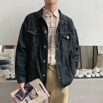 

Autumn Harbor Style Solid Color Joker Jacket Men and Women Loose Korean Korean Denim Jacket