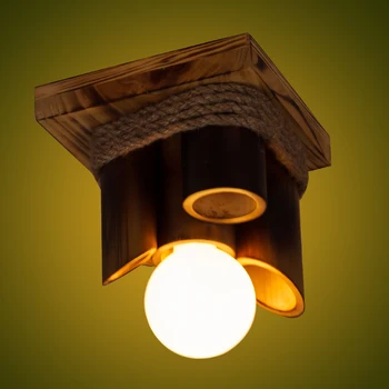 

American country aisle balcony ceiling light retro nostalgic solid wood bamboo hemp rope light club ceiling light AP8081510