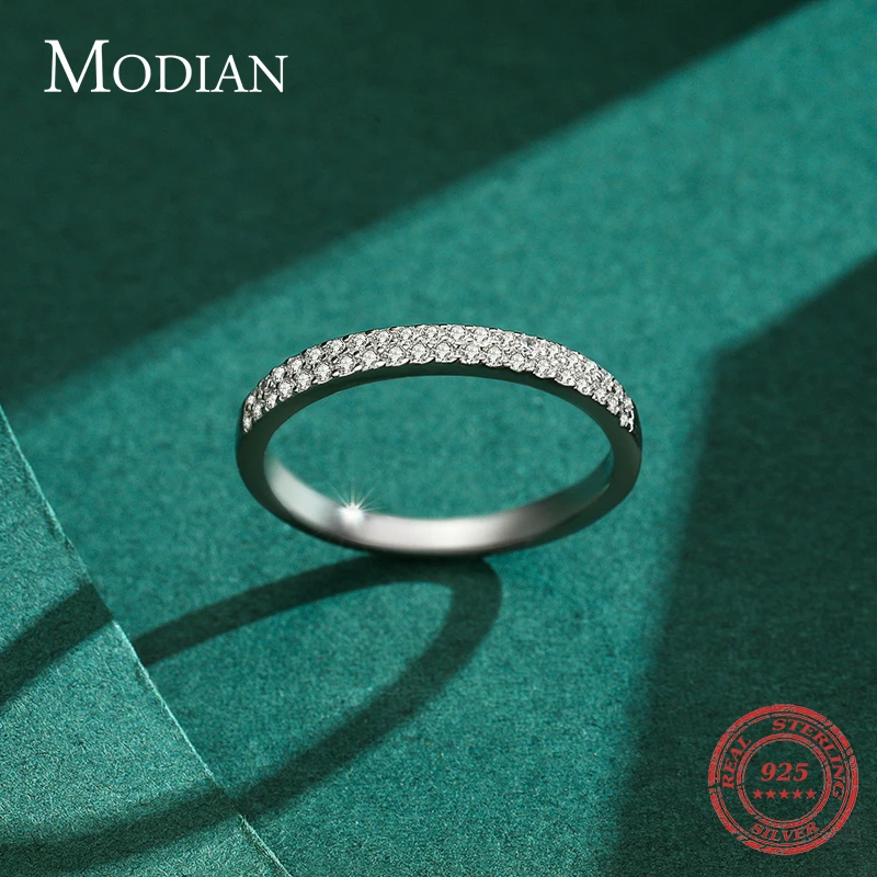Silver Ring Modian Classic Design Sparkling Cubic Zirconia 925 Sterling Silver Female Wedding Band For Women Jewelry