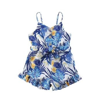

Pudcoco Toddler Kids Baby Girl Floral Romper Breasted Bow Sashes Blue Boho Beach Style One-Piece Jumpsuit Outfits 1-5Y