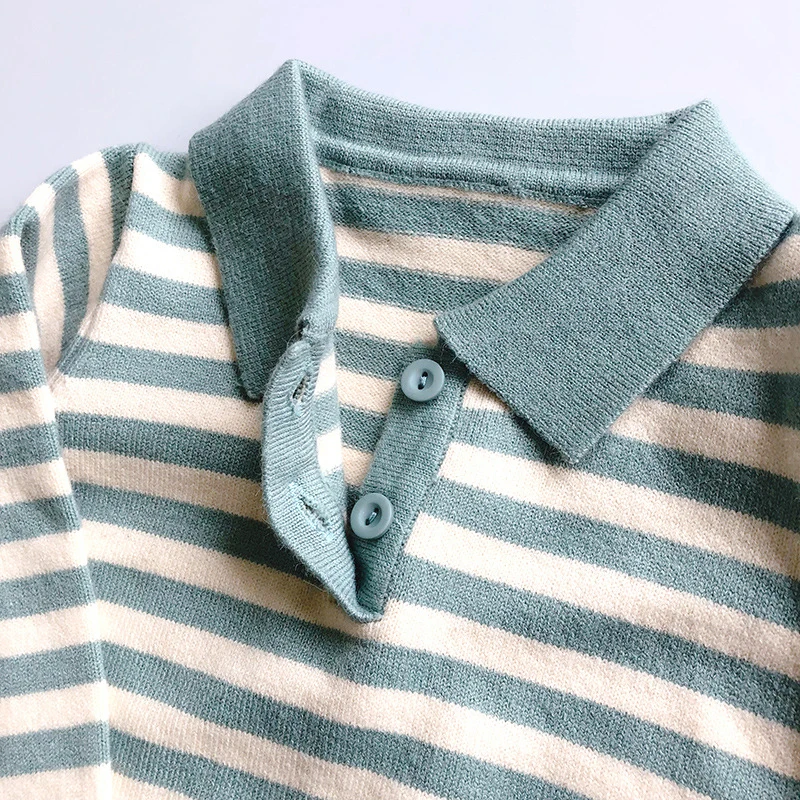 Осенне-зимний свитер в полоску с отложным воротником; вязаные свитера; свитер для маленьких мальчиков и девочек; одежда для детей; Одежда для девочек