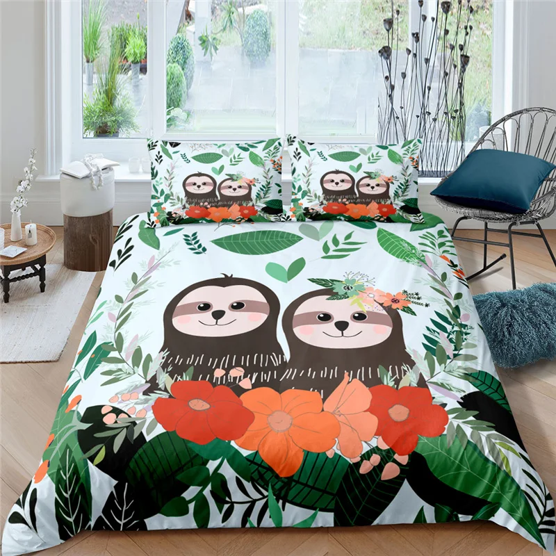 

Bedding Sets Luxury 3D Cartoon Sloth Print 2/3Pcs Comfortable Kids Duvet Cover Pillowcase Home Textile Single/Queen/King Size