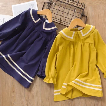 

Spring And Autumn 2020 New Fashion Kids Girls' Fashion Children's Dress School Style Lapel Girl's Long Sleeve Dress