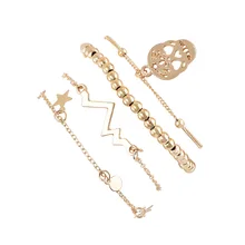 4 шт./компл. женские модные браслеты в стиле ретро с черепом сердцебиение геометрические звезды бисером золотой браслет набор девушки пляжные украшения Аксессуары