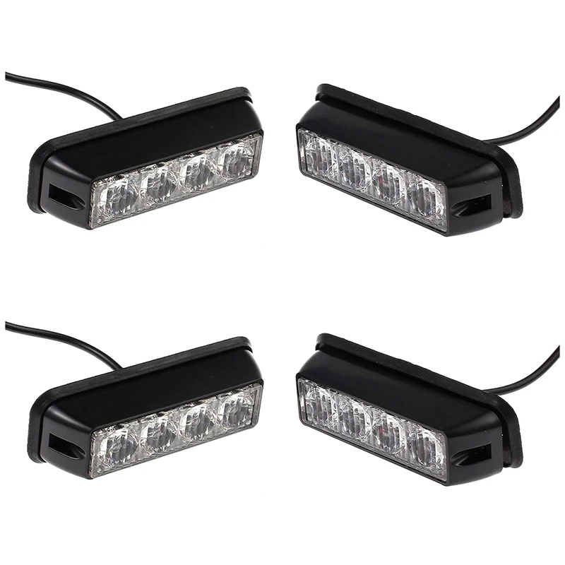 

4x12/24v Black Recovery Strobe 4LED Lights Orange Grill Breakdown Flashing Lamp red