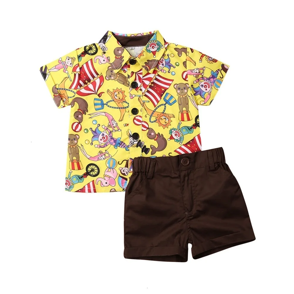 Рубашка с изображением цирка для маленьких мальчиков, топ и шорты, детские штаны, костюм, пляжный костюм