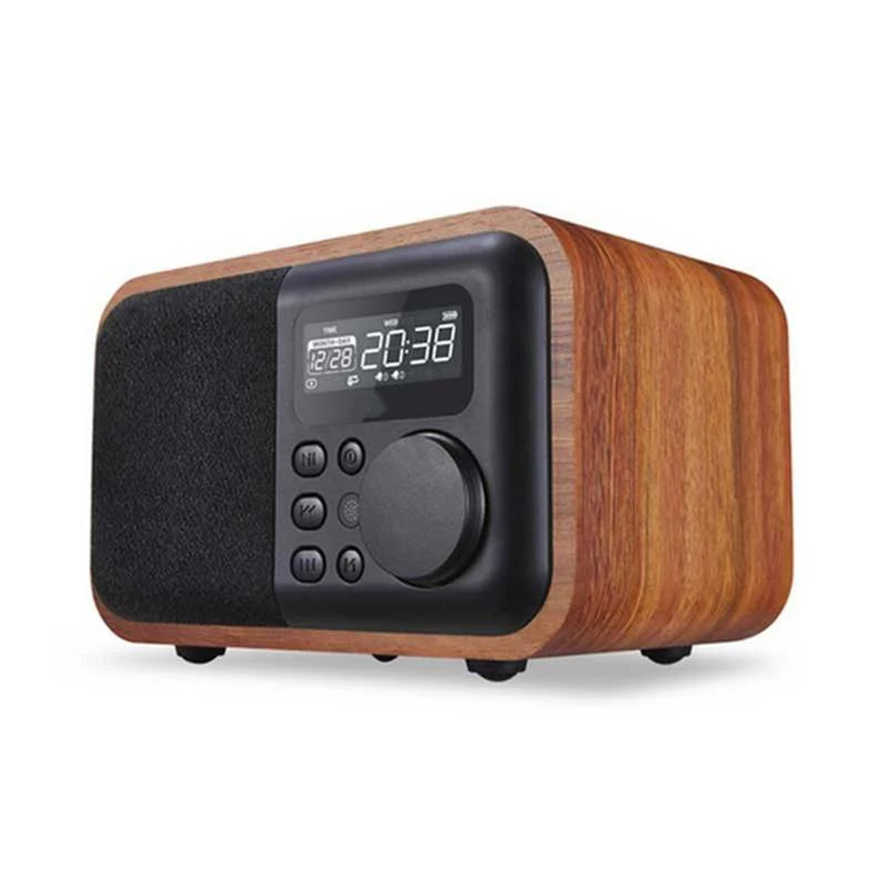Беспроводной портативный bluetooth-динамик с дистанционным управлением, fm-радио, будильник, отображение времени, Altavoz, деревянный сабвуфовый динамик - Цвет: Wooden