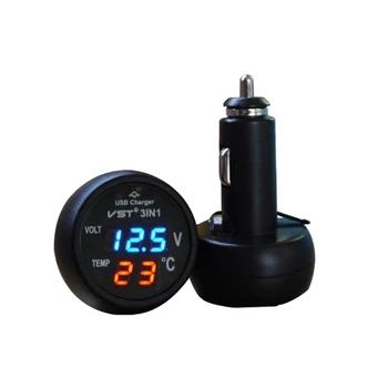 

3 In 1 Car Voltmeter On-Board Thermometer Digital Display USB Mobile Phone Charger Multi-Function Auto Interior Parts