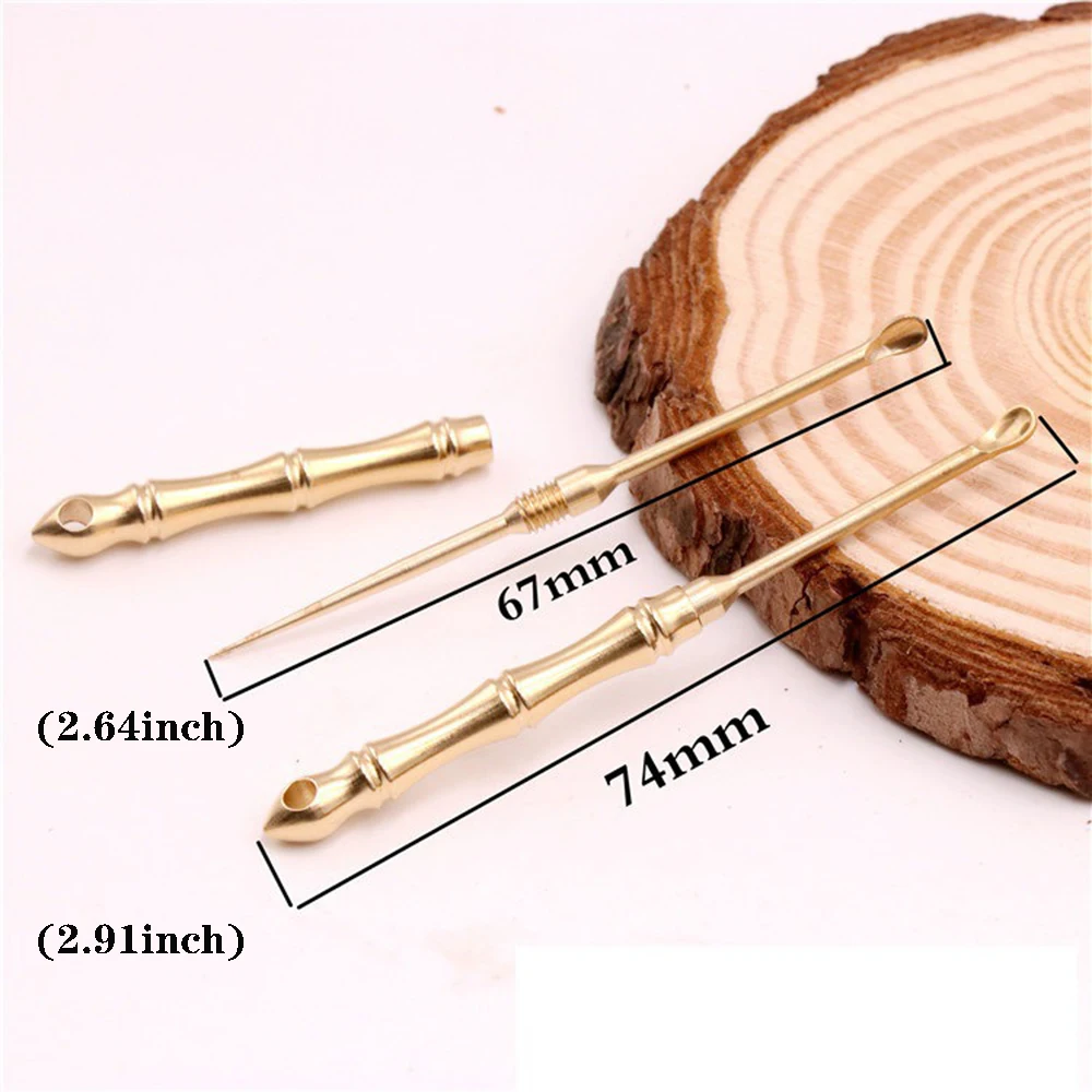 Portable Multifunctional Brass Toothpick 2 In 1 Ear Spoon Toothpick Outdoor Fruit Picks Keychain Ring Tool Trave Kit