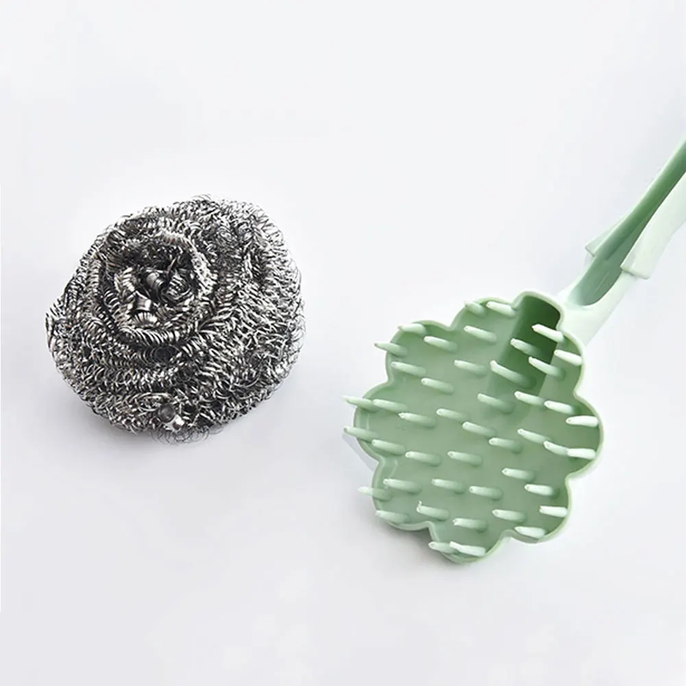 4Pcs Pan Brush Handhold Hanging Durable Dish Cleaning Tool Practical Anti-wear Cleaner Steel Wool Long Handle Kitchen Supplies