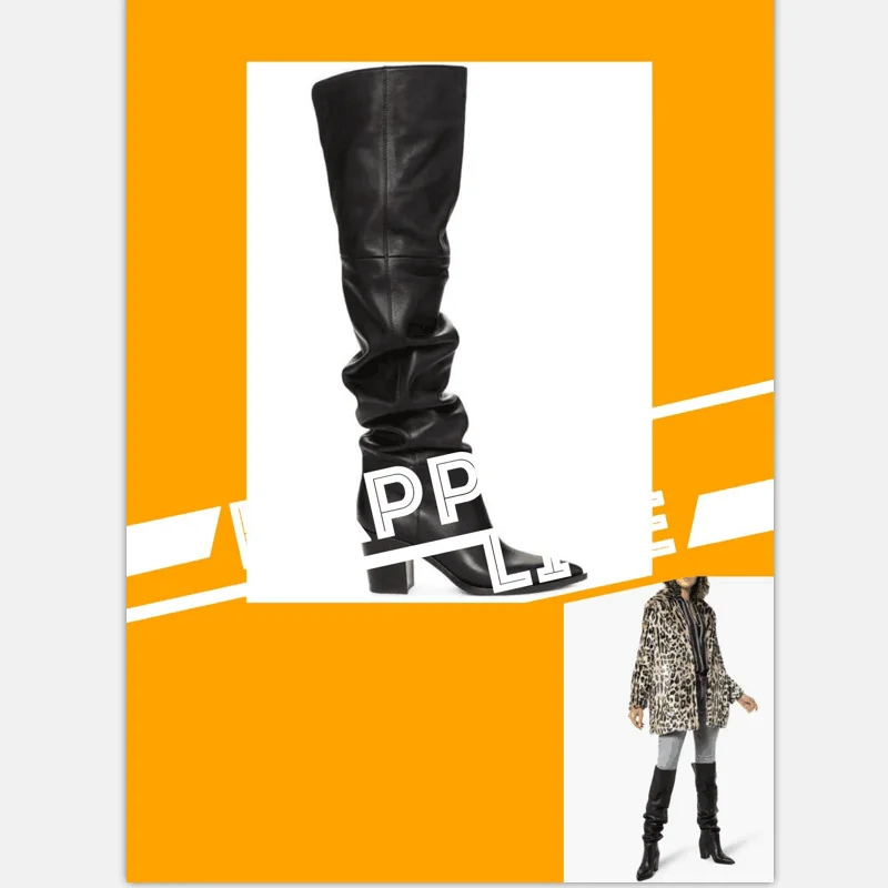 Genuine Leather boots women First layer leather over the knee high boots round head rubber bottom motorcycle boots women winter