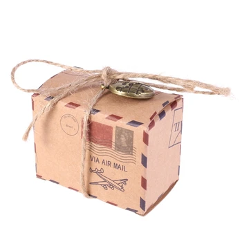 

50pcs Stamp Design Wedding Vintage Candy Packaging Kraft Gift Box Wedding Favors