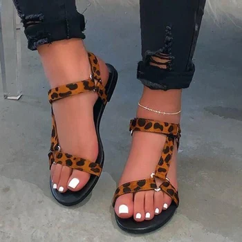 

2020 Women Summer Flat Sandals Casual Soft-Slip Non-Slip Outdoor Beach Sandals Comfortable Low Heels Foam Sole Sandals Leopard