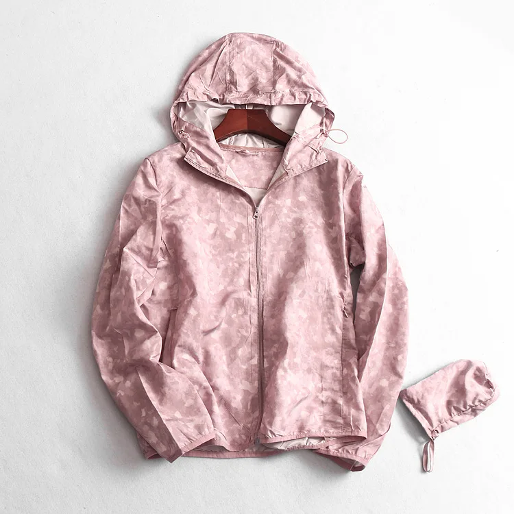 

Yn44 WOMEN'S Dress Summer New Style Halo Color Dyed Pattern Hooded Zipper Long Sleeve Wind Shield WOMEN'S Sun-protective Clothin