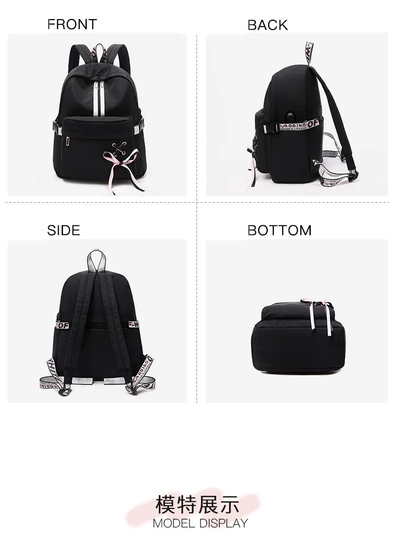 2019 Brand Design Women Casual Nylon Backpack Purse Teenager Girls Pink School Bags Ladies Bow Backpack Big Travel Rucksack Bags (11)