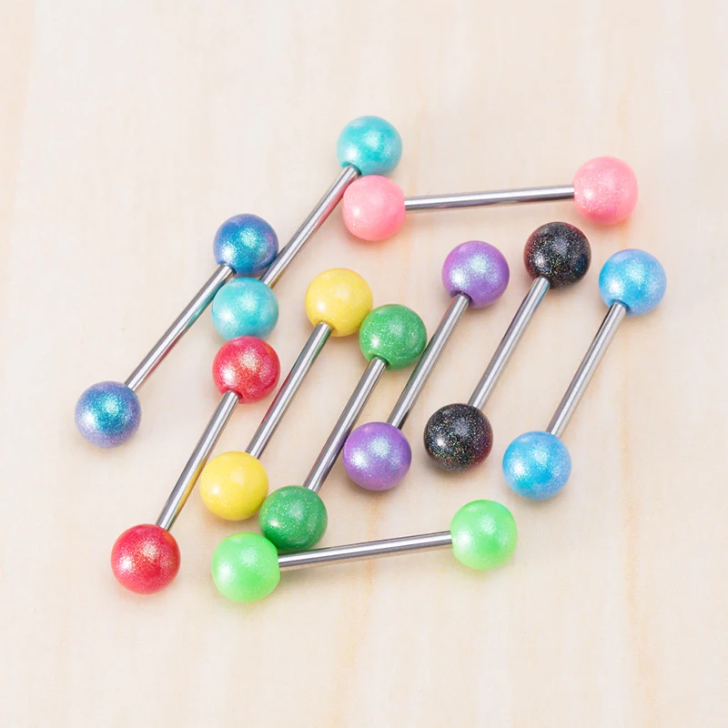 10PcsAcrylicTongueRingColorfulTonguePiercingStainlessSteelBar