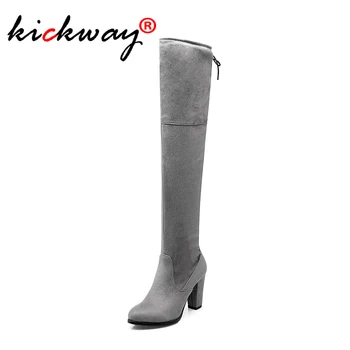 

Women boot Flock Women Over The Knee Boots Lace Up Sexy High Heels Shoes Woman Female Slim Thigh High Boots Botas Plus Size34-43