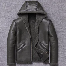 Мужская куртка из натуральной кожи с капюшоном, винтажное короткое зимнее пальто с натуральным мехом, мужские кожаные куртки из овчины, овчина, шерсть M1901 KJ3199
