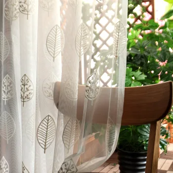 

White Leaf Tulle Curtain for Living Room Modern Simple Towel Embroidered Translucent Net Fabric Balcony Window Tende JS245C