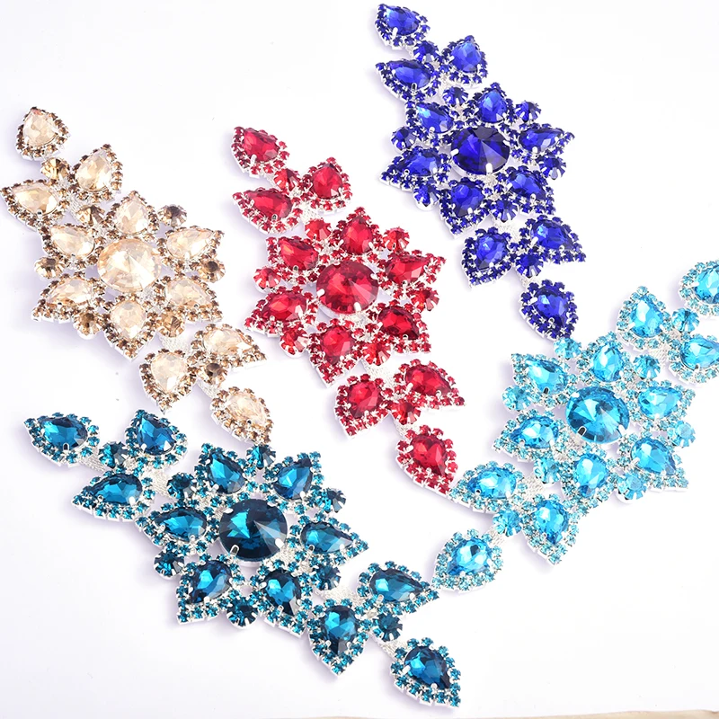 1pcs 14X6.5cm 크리스탈 AB 라인 석에 바느질 Applique 골드/실버 하단 반짝이 플랫 백 바느질 액세서리 Strass Crystals Y2