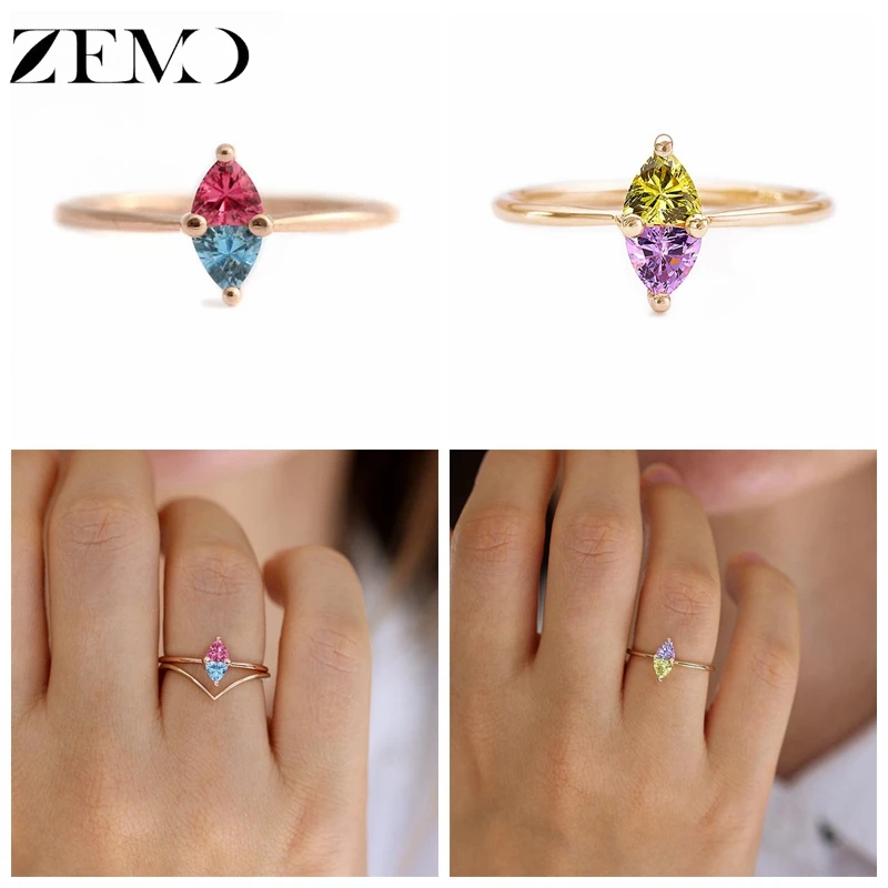 

ZEMO 1PC Rose Gold Rings for Women Triangle Zircon Colorful Finger Rings Rainbow Female's Knuckle Gift for Friends anillos mujer