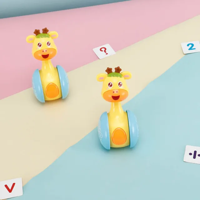 Cute Sliding Deer Baby Tumbler Rattle Learning Education Toys Infant Teether Toy Mobile Stroller Roly-poly Toy for Baby 2