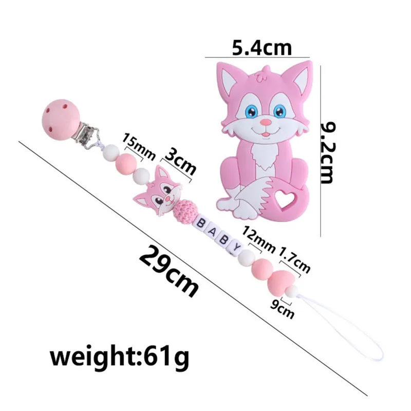 Teething Toys Pacifier Clip Baby Teether Food Grade Silicone Chews Nurse Gift Toys Cat Teething Necklace Pacifier Clip with Name DIY Custom
