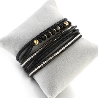 Amorcome Boho Ethnic Long Braided Double Wrap Bracelets Rhinestone Crystal Beads Women’s Leather Layered Bracelet Party Jewelry