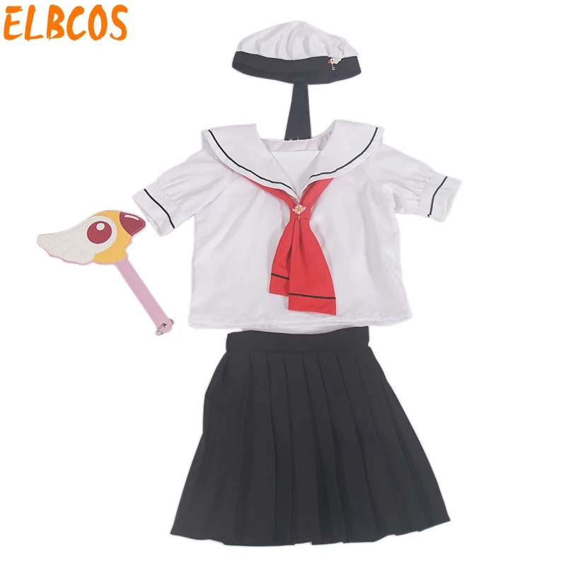 ELBCOS CARDCAPTOR SAKURA для девочек Kinomoto Sakura школьная форма костюм моряка(топ+ юбка+ шляпа