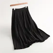Весна осень кашемир толстые плиссированные юбки Империя офис леди Высокая талия трикотажные юбки теплые винтажные зимние юбки