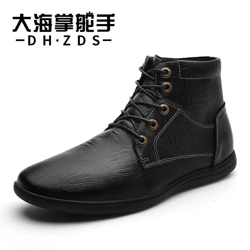 

Hight-top Leather Shoes Men's Korean-style Pointed-Toe Trend Versatile Genuine Leather Business Casual Shoes Men Martin Boots En